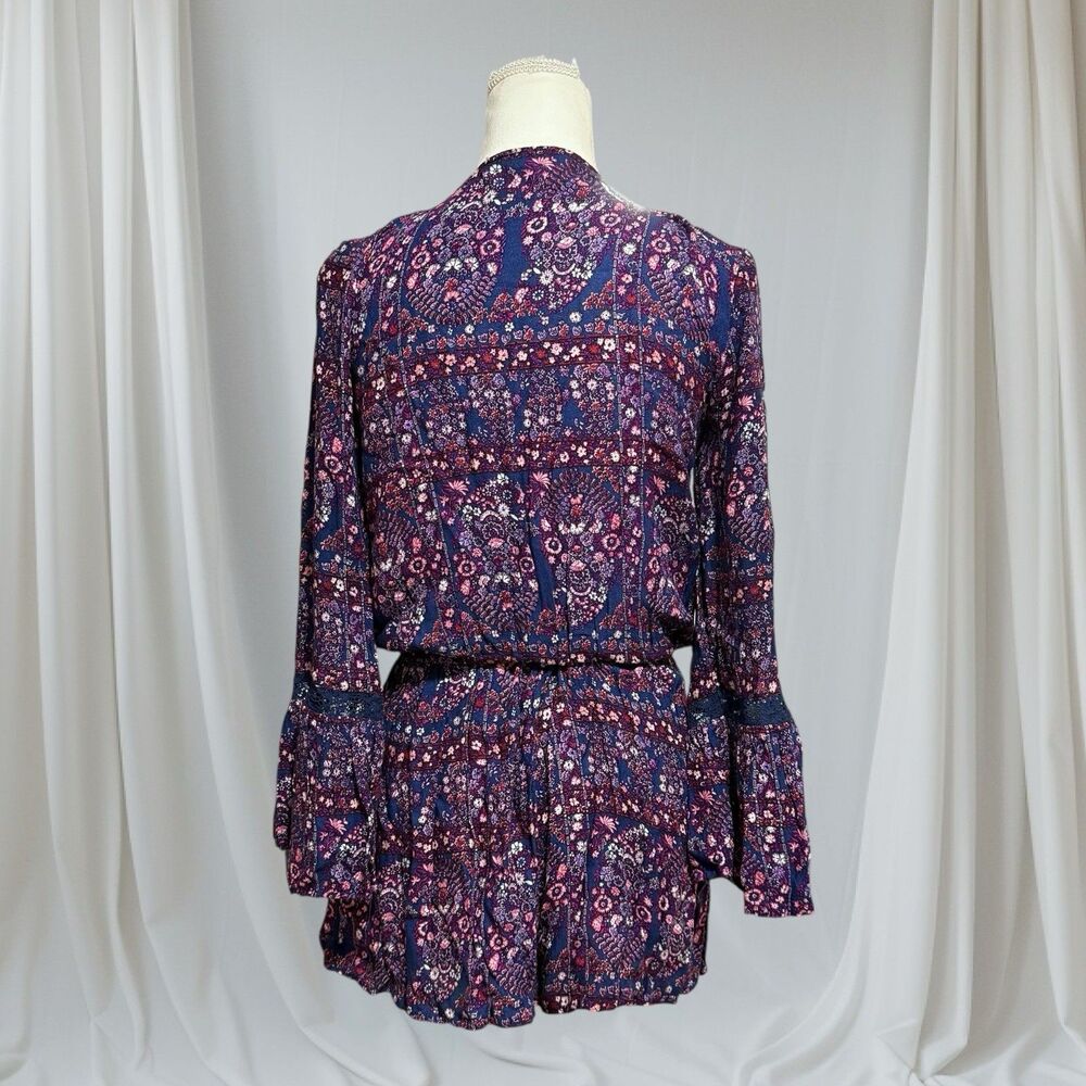 American Eagle Romper Womens Small Blue Floral Boho Bell Sleeve - Picture 4 of 8